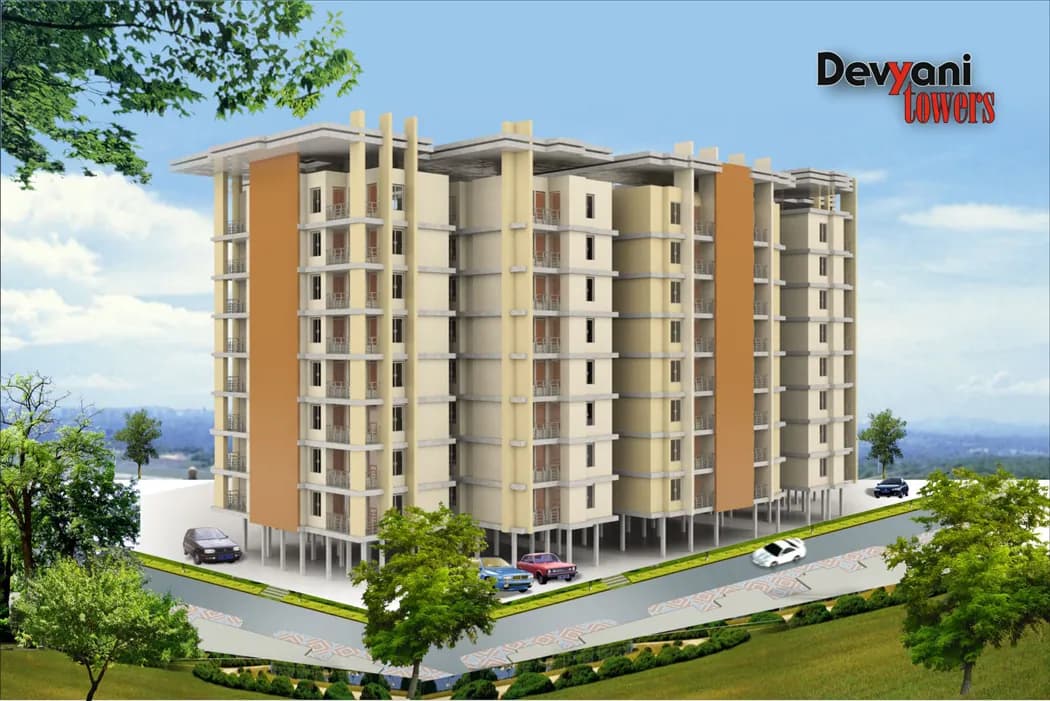 Rendered perspective of a residential tower block